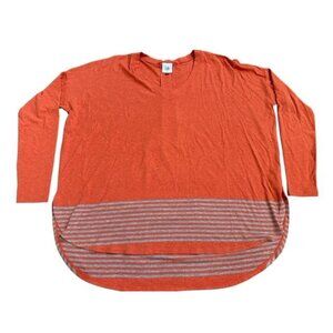 Cabi Orange Pleated Back Stripe Lagun Oversized Long Sleeve Recline Tee Preppy M